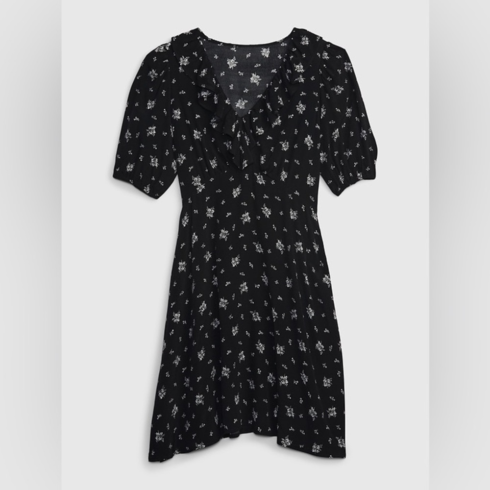 GAP Black and White Floral Ruffle Mini Dress